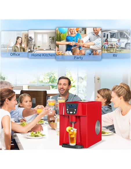 HOMCOM 3L Ice Maker Machine and Water Dispenser, 12kg in 24H, 2 Sizes 9 Ice Cubes Ready in 6-10 Mins Ice Machine, Red - pic 168507 | FastDaddyshop