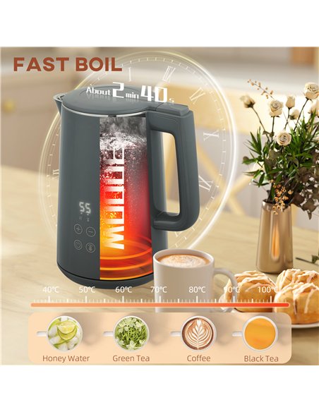 HOMCOM Digital Stainless Steel Kettle and Toaster Set, 1.5L 3000W Fast Boil Kettle, 2 Slice Toaster with 7 Level Browning Contro - pic 168520 | FastDaddyshop