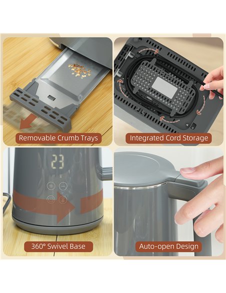 HOMCOM Digital Stainless Steel Kettle and Toaster Set, 1.5L 3000W Fast Boil Kettle, 2 Slice Toaster with 7 Level Browning Contro - pic 168525 | FastDaddyshop
