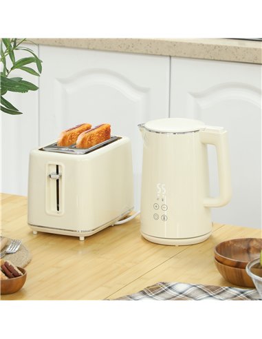 HOMCOM Digital Stainless Steel Kettle and Toaster Set, 1.5L 3000W Fast Boil Kettle, 2 Slice Toaster with 7 Level Browning Contro