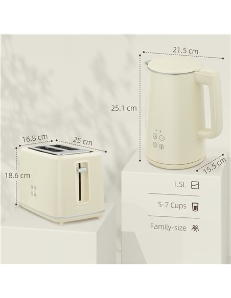 HOMCOM Digital Stainless Steel Kettle and Toaster Set, 1.5L 3000W Fast Boil Kettle, 2 Slice Toaster with 7 Level Browning Contro - pic 168528 | FastDaddyshop