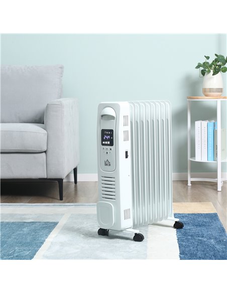 Homcom 2180W Digital Oil Filled Radiator with 9 Fin, LED Display, Timer, Safety Cut-Off, Remote, White - pic 16855 | FastDaddyshop