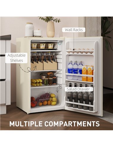 HOMCOM Under Counter Fridge, 91L Small Fridge with Chiller Box, Removable Shelf, Reversible Door, Adjustable Legs, Mini Refriger