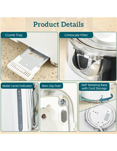 HOMCOM Electric Stainless Steel Kettle and Toaster Set, 3000W 1.7L UK Strix Thermostat Fast Boil Kettle w/ Limescale Filter, Coo - pic 168579 | FastDaddyshop