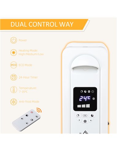 Homcom 2180W Digital Oil Filled Radiator with 9 Fin, LED Display, Timer, Safety Cut-Off, Remote, White