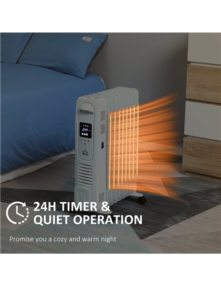 Homcom 2180W Digital Oil Filled Radiator with 9 Fin, LED Display, Timer, Safety Cut-Off, Remote, White - pic 16859 | FastDaddyshop