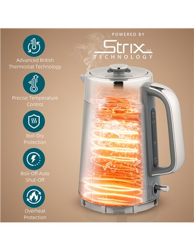 HOMCOM Electric Stainless Steel Kettle and Toaster Set, 3000W 1.7L UK Strix Thermostat Fast Boil Kettle w/ Limescale Filter, Coo