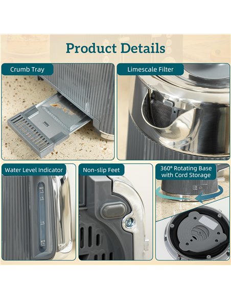 HOMCOM Electric Stainless Steel Kettle and Toaster Set, 3000W 1.7L UK Strix Thermostat Fast Boil Kettle w/ Limescale Filter, Coo - pic 168597 | FastDaddyshop