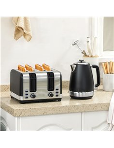HOMCOM Stainless Steel Kettle and Toaster Set, 1.7L 3000W Rapid Boil Jug Kettle with UK Strix Thermostat, Limescale Filter, 4 Sl 2