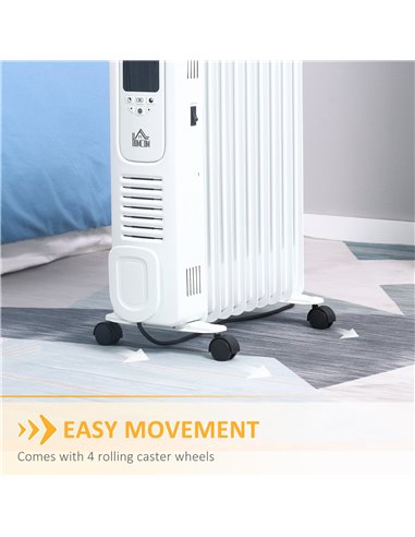 Homcom 2180W Digital Oil Filled Radiator with 9 Fin, LED Display, Timer, Safety Cut-Off, Remote, White