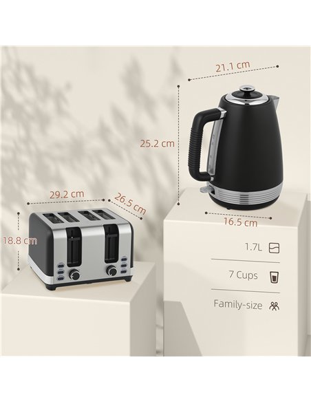 HOMCOM Stainless Steel Kettle and Toaster Set, 1.7L 3000W Rapid Boil Jug Kettle with UK Strix Thermostat, Limescale Filter, 4 Sl - pic 168600 | FastDaddyshop