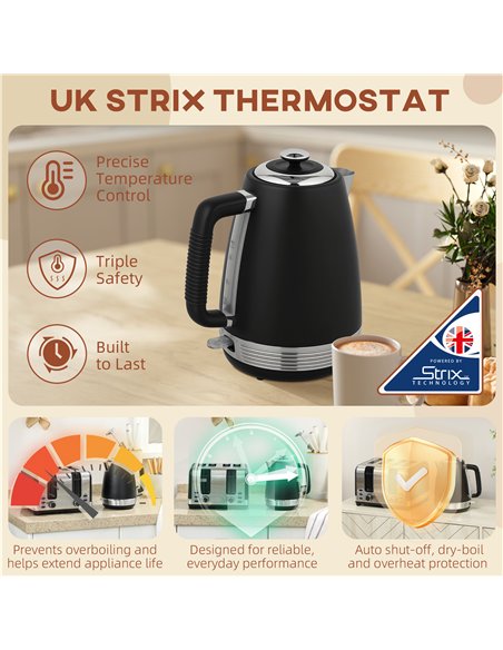 HOMCOM Stainless Steel Kettle and Toaster Set, 1.7L 3000W Rapid Boil Jug Kettle with UK Strix Thermostat, Limescale Filter, 4 Sl - pic 168602 | FastDaddyshop