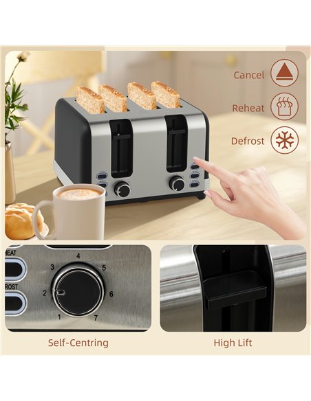 HOMCOM Stainless Steel Kettle and Toaster Set, 1.7L 3000W Rapid Boil Jug Kettle with UK Strix Thermostat, Limescale Filter, 4 Sl - pic 168605 | FastDaddyshop