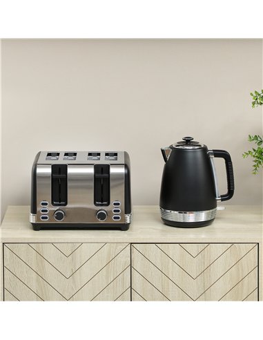 HOMCOM Stainless Steel Kettle and Toaster Set, 1.7L 3000W Rapid Boil Jug Kettle with UK Strix Thermostat, Limescale Filter, 4 Sl