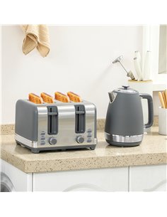 HOMCOM Stainless Steel Kettle and Toaster Set, 1.7L 3000W Rapid Boil Jug Kettle with UK Strix Thermostat, Limescale Filter, 4 Sl 2