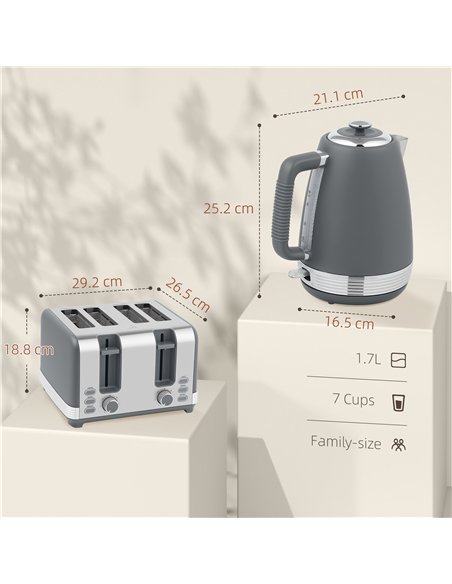 HOMCOM Stainless Steel Kettle and Toaster Set, 1.7L 3000W Rapid Boil Jug Kettle with UK Strix Thermostat, Limescale Filter, 4 Sl - pic 168609 | FastDaddyshop
