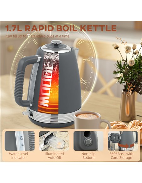 HOMCOM Stainless Steel Kettle and Toaster Set, 1.7L 3000W Rapid Boil Jug Kettle with UK Strix Thermostat, Limescale Filter, 4 Sl - pic 168610 | FastDaddyshop