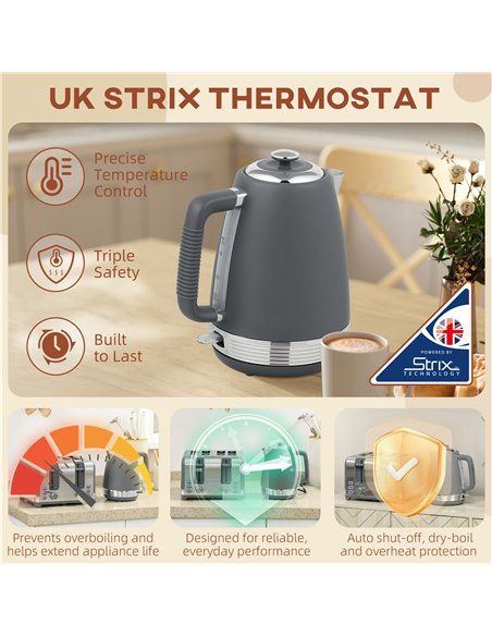 HOMCOM Stainless Steel Kettle and Toaster Set, 1.7L 3000W Rapid Boil Jug Kettle with UK Strix Thermostat, Limescale Filter, 4 Sl - pic 168611 | FastDaddyshop
