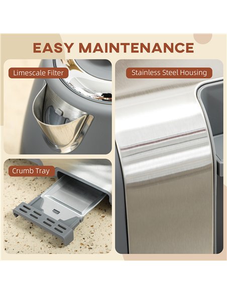 HOMCOM Stainless Steel Kettle and Toaster Set, 1.7L 3000W Rapid Boil Jug Kettle with UK Strix Thermostat, Limescale Filter, 4 Sl - pic 168613 | FastDaddyshop