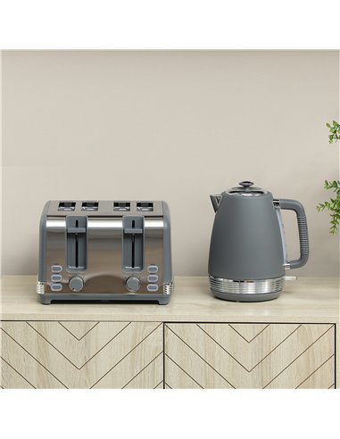 HOMCOM Stainless Steel Kettle and Toaster Set, 1.7L 3000W Rapid Boil Jug Kettle with UK Strix Thermostat, Limescale Filter, 4 Sl