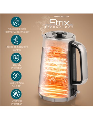 HOMCOM Electric Stainless Steel Kettle and Toaster Set, 3000W 1.7L UK Strix Thermostat Fast Boil Kettle w/ Limescale Filter, Coo
