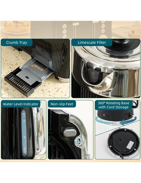 HOMCOM Electric Stainless Steel Kettle and Toaster Set, 3000W 1.7L UK Strix Thermostat Fast Boil Kettle w/ Limescale Filter, Coo - pic 168624 | FastDaddyshop