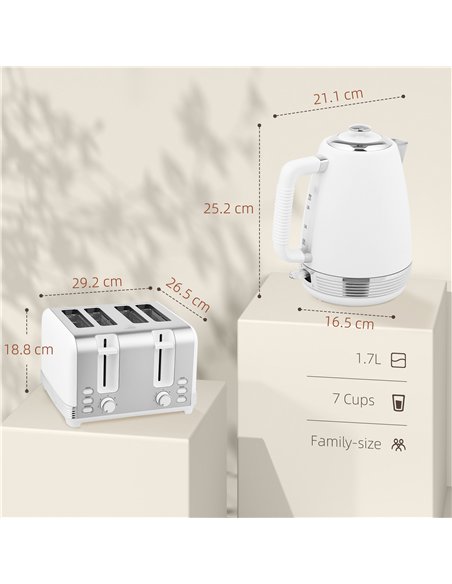 HOMCOM Stainless Steel Kettle and Toaster Set, 1.7L 3000W Rapid Boil Jug Kettle with UK Strix Thermostat, Limescale Filter, 4 Sl - pic 168636 | FastDaddyshop