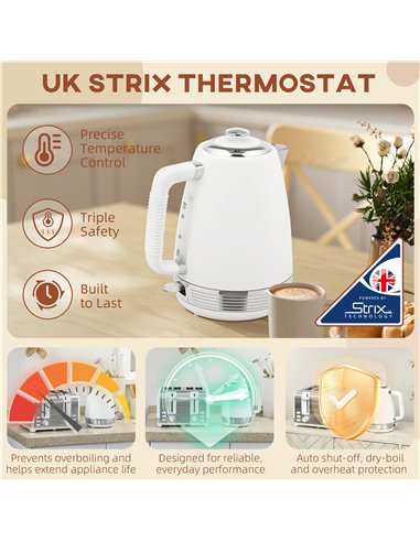 HOMCOM Stainless Steel Kettle and Toaster Set, 1.7L 3000W Rapid Boil Jug Kettle with UK Strix Thermostat, Limescale Filter, 4 Sl