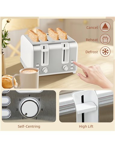 HOMCOM Stainless Steel Kettle and Toaster Set, 1.7L 3000W Rapid Boil Jug Kettle with UK Strix Thermostat, Limescale Filter, 4 Sl