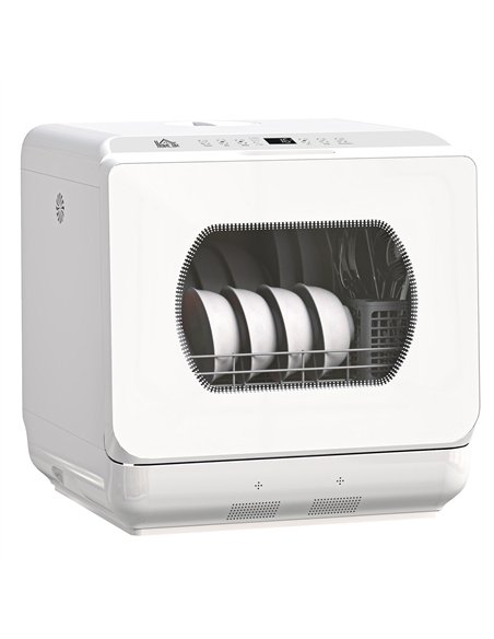 HOMCOM Table Top Dishwasher with Built-in 6L Water Tank, Mini Countertop Dishwasher with 6 Programs, 4 Place Settings, White - pic 168643 | FastDaddyshop