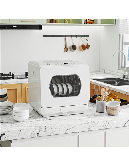 HOMCOM Table Top Dishwasher with Built-in 6L Water Tank, Mini Countertop Dishwasher with 6 Programs, 4 Place Settings, White - pic 168644 | FastDaddyshop