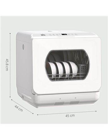 HOMCOM Table Top Dishwasher with Built-in 6L Water Tank, Mini Countertop Dishwasher with 6 Programs, 4 Place Settings, White