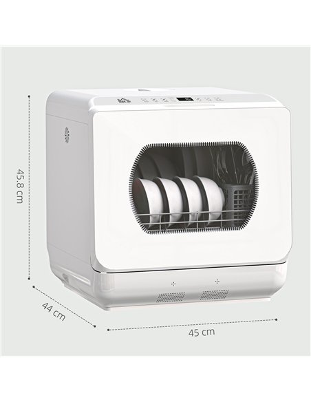 HOMCOM Table Top Dishwasher with Built-in 6L Water Tank, Mini Countertop Dishwasher with 6 Programs, 4 Place Settings, White - pic 168645 | FastDaddyshop
