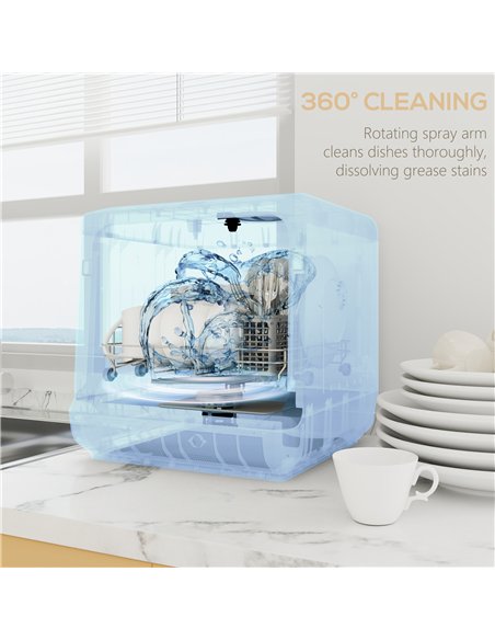 HOMCOM Table Top Dishwasher with Built-in 6L Water Tank, Mini Countertop Dishwasher with 6 Programs, 4 Place Settings, White - pic 168649 | FastDaddyshop