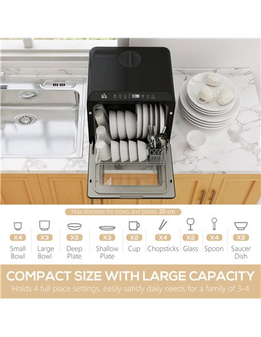 HOMCOM 6L Five-Mode Tabletop Dishwasher - Black