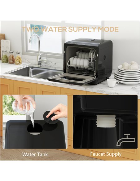 HOMCOM 6L Five-Mode Tabletop Dishwasher - Black - pic 168657 | FastDaddyshop
