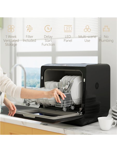 HOMCOM 6L Five-Mode Tabletop Dishwasher - Black - pic 168659 | FastDaddyshop