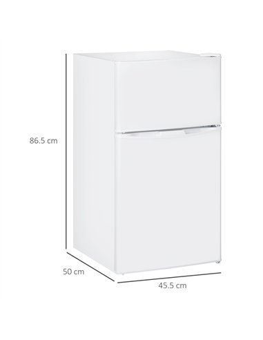 HOMCOM 88L Under Counter Fridge Freezer, Small Refrigerator with 5-Setting, 3 Star Freezer Rating, White