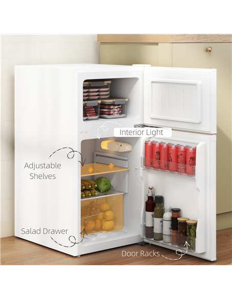 HOMCOM 88L Under Counter Fridge Freezer, Small Refrigerator with 5-Setting, 3 Star Freezer Rating, White - pic 168665 | FastDaddyshop