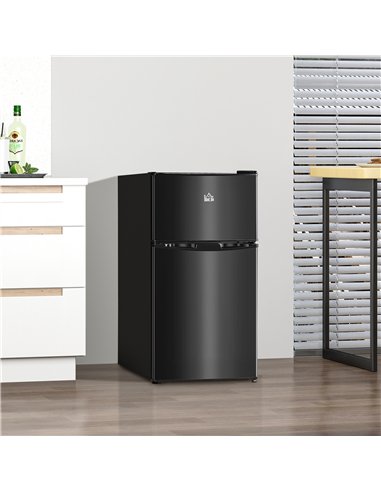 HOMCOM 88L Under Counter Fridge Freezer, Small Refrigerator with 5-Setting, 3 Star Freezer Rating, Black