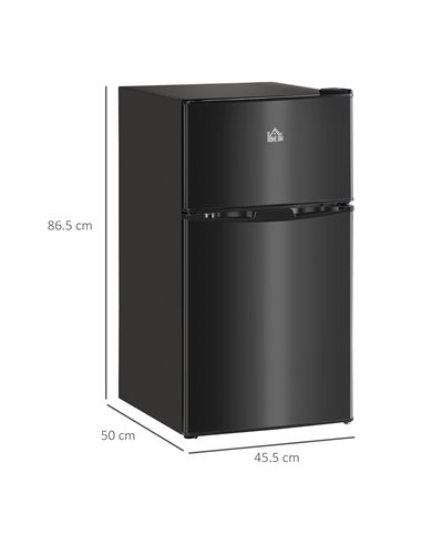 HOMCOM 88L Under Counter Fridge Freezer, Small Refrigerator with 5-Setting, 3 Star Freezer Rating, Black