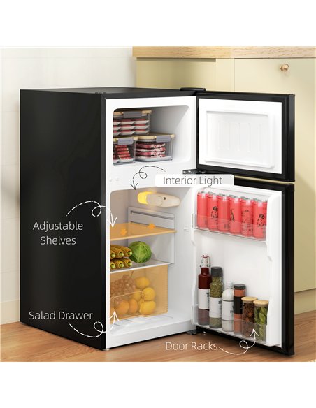 HOMCOM 88L Under Counter Fridge Freezer, Small Refrigerator with 5-Setting, 3 Star Freezer Rating, Black - pic 168674 | FastDaddyshop