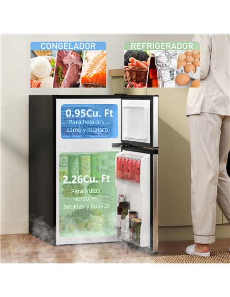 HOMCOM 88L Under Counter Fridge Freezer, Small Refrigerator with 5-Setting, 3 Star Freezer Rating, Black and Silver Tone - pic 168682 | FastDaddyshop