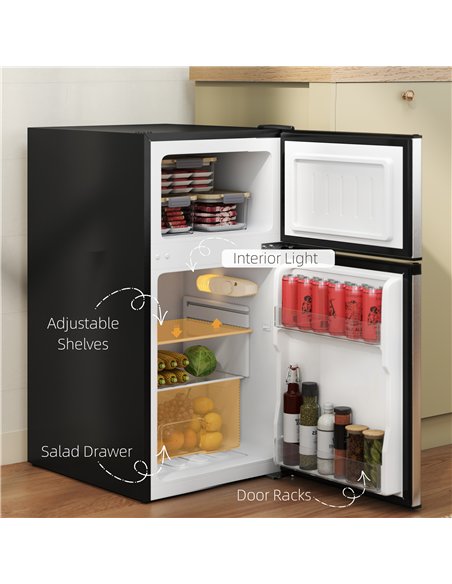 HOMCOM 88L Under Counter Fridge Freezer, Small Refrigerator with 5-Setting, 3 Star Freezer Rating, Black and Silver Tone - pic 168683 | FastDaddyshop