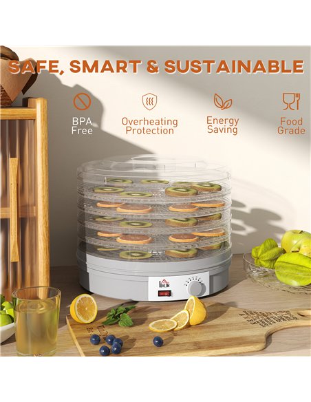 HOMCOM 5 Tier Food Dehydrator, 245W Food Dryer Machine with Adjustable Temperature Control for Drying Fruit, Meat, Vegetable, Je - pic 168695 | FastDaddyshop