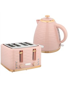 HOMCOM 3000W 1.7L Kettle & 4 Slice Toaster, Kettle and Toaster Set with 7 Browning Controls and Crumb Tray, Light Pink