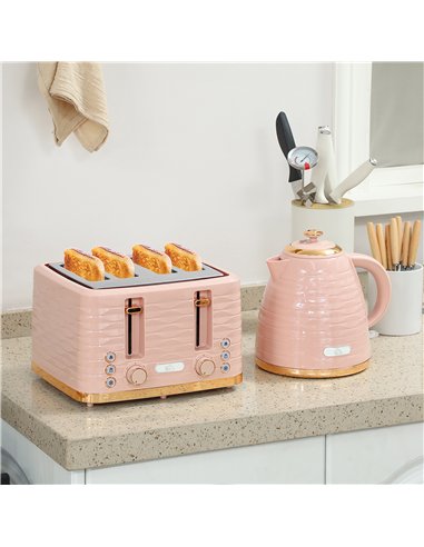 HOMCOM 3000W 1.7L Kettle & 4 Slice Toaster, Kettle and Toaster Set with 7 Browning Controls and Crumb Tray, Light Pink