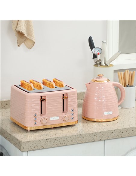HOMCOM 3000W 1.7L Kettle & 4 Slice Toaster, Kettle and Toaster Set with 7 Browning Controls and Crumb Tray, Light Pink - pic 168707 | FastDaddyshop