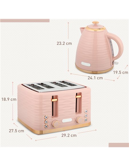 HOMCOM 3000W 1.7L Kettle & 4 Slice Toaster, Kettle and Toaster Set with 7 Browning Controls and Crumb Tray, Light Pink - pic 168708 | FastDaddyshop