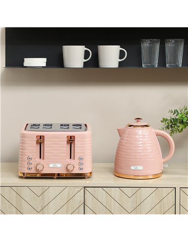 HOMCOM 3000W 1.7L Kettle & 4 Slice Toaster, Kettle and Toaster Set with 7 Browning Controls and Crumb Tray, Light Pink